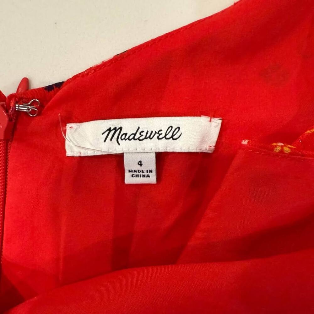 Madewell Ruffle Strap Wrap Dress Women's 4 Metallic Striped Prairie Posies Red - Picture 6 of 8